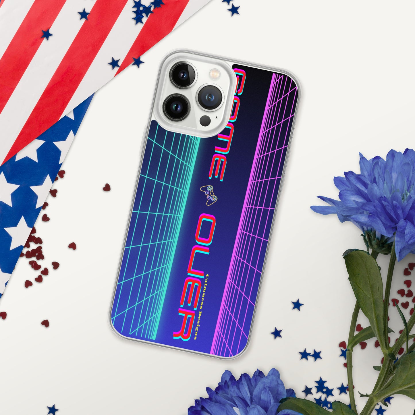 GAMER GRID, GAME OVER, GAME CONSOLE-NEON, CALMNESS DESIGNS, Creative Designer's, Clear Case for iPhone®