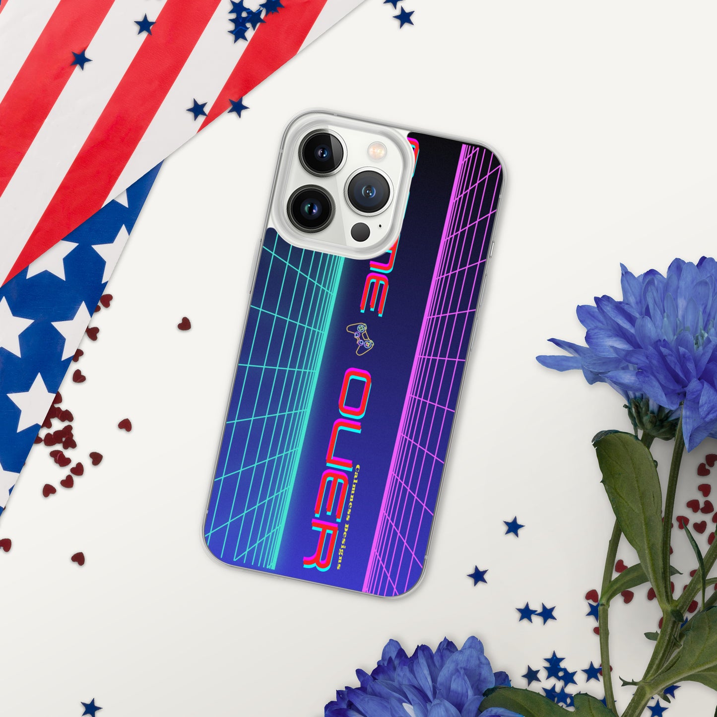 GAMER GRID, GAME OVER, GAME CONSOLE-NEON, CALMNESS DESIGNS, Creative Designer's, Clear Case for iPhone®