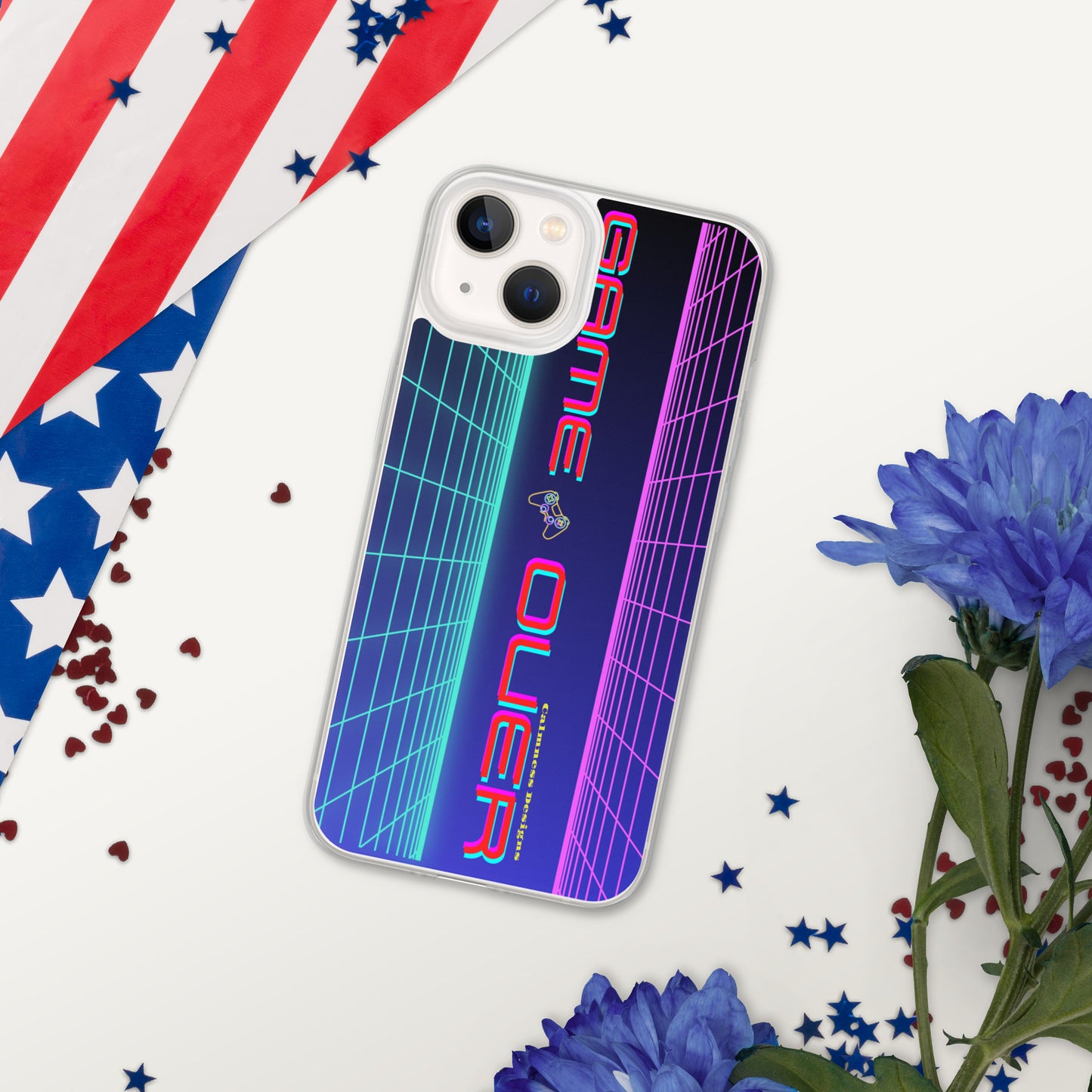 GAMER GRID, GAME OVER, GAME CONSOLE-NEON, CALMNESS DESIGNS, Creative Designer's, Clear Case for iPhone®