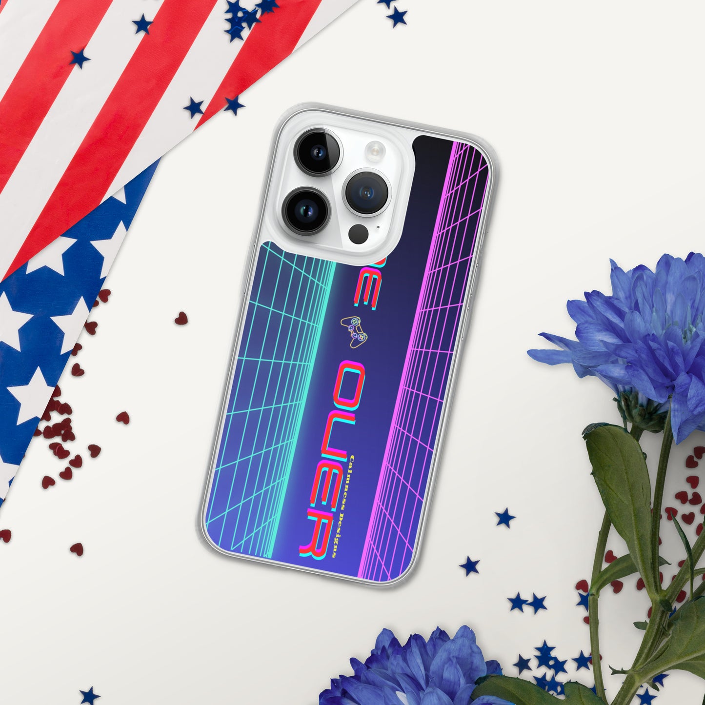 GAMER GRID, GAME OVER, GAME CONSOLE-NEON, CALMNESS DESIGNS, Creative Designer's, Clear Case for iPhone®