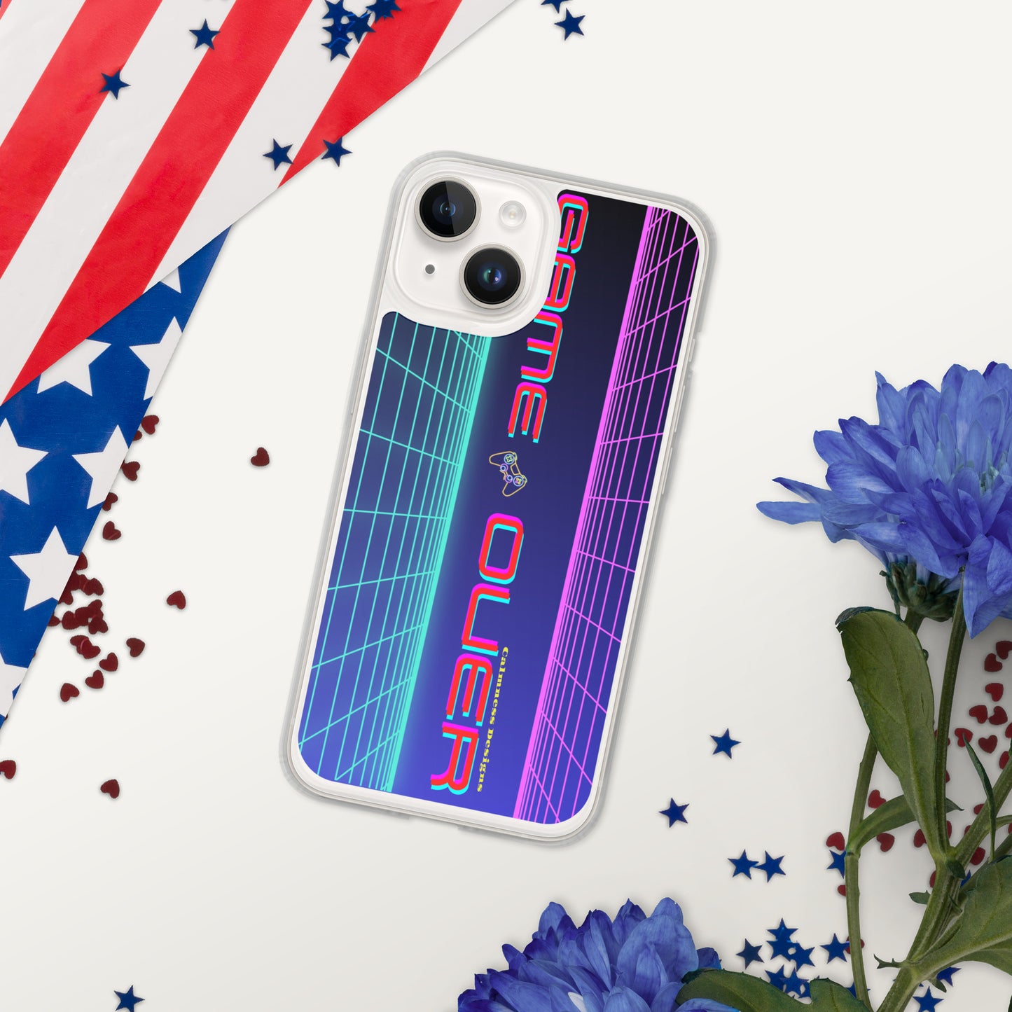 GAMER GRID, GAME OVER, GAME CONSOLE-NEON, CALMNESS DESIGNS, Creative Designer's, Clear Case for iPhone®