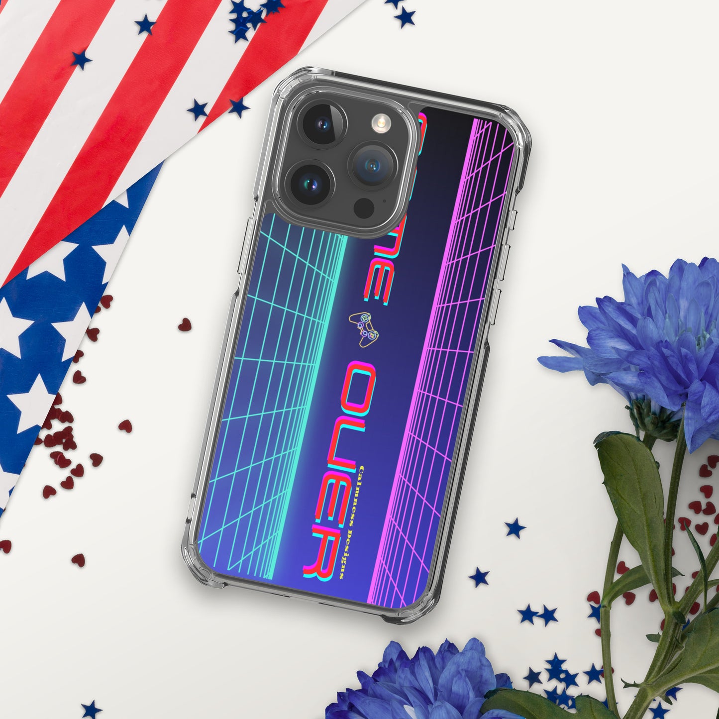 GAMER GRID, GAME OVER, GAME CONSOLE-NEON, CALMNESS DESIGNS, Creative Designer's, Clear Case for iPhone®