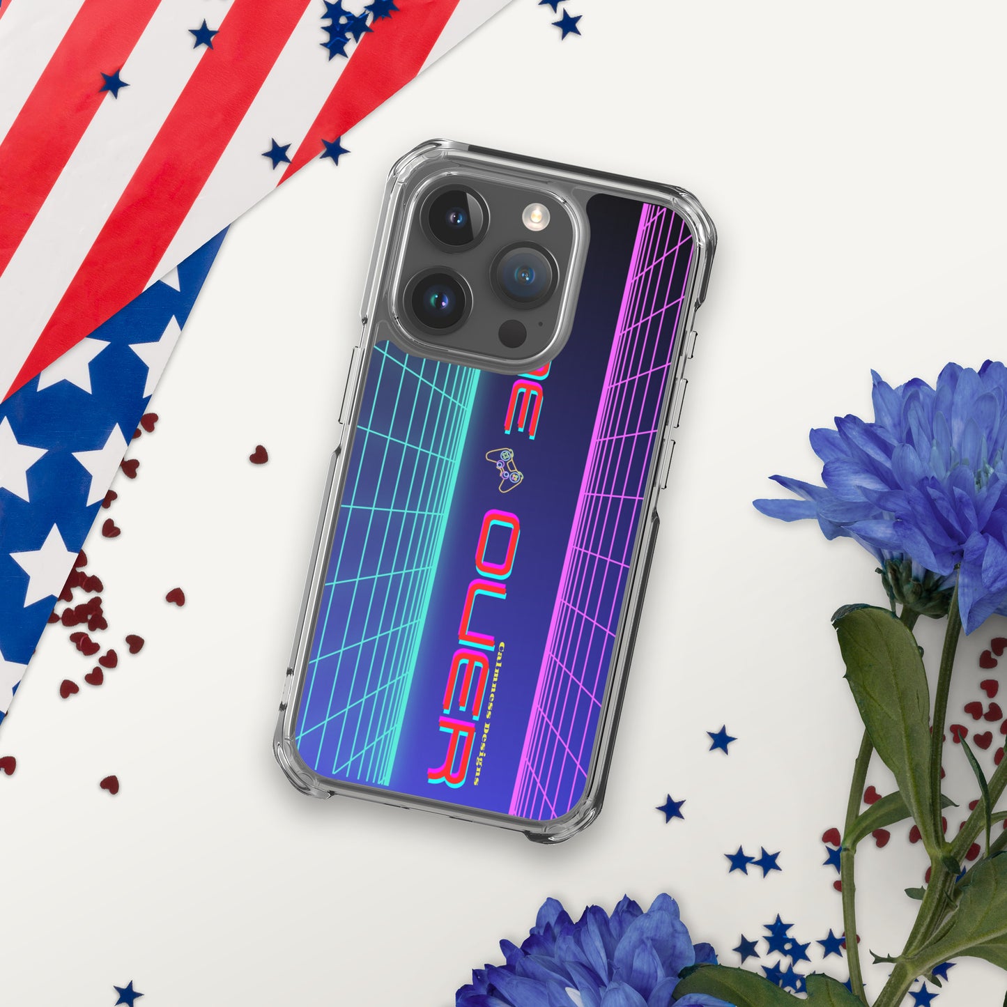 GAMER GRID, GAME OVER, GAME CONSOLE-NEON, CALMNESS DESIGNS, Creative Designer's, Clear Case for iPhone®
