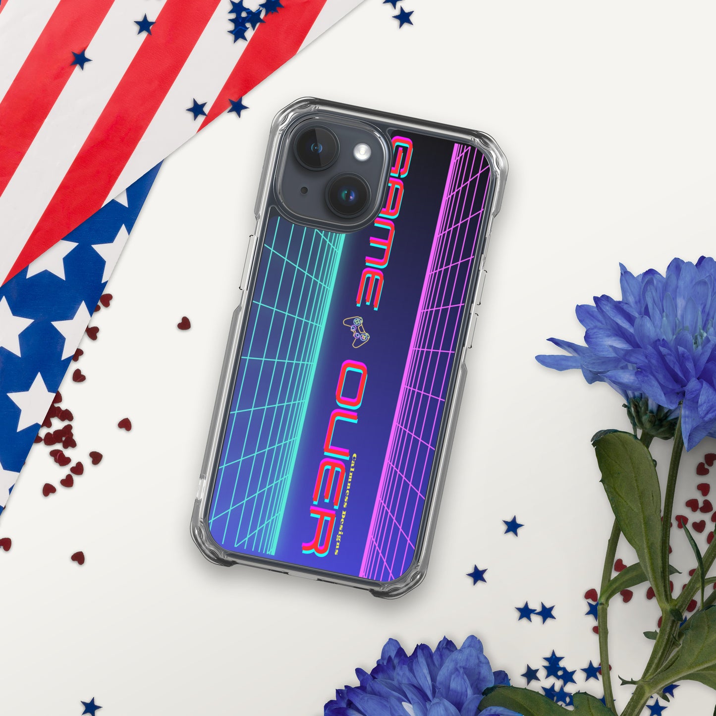 GAMER GRID, GAME OVER, GAME CONSOLE-NEON, CALMNESS DESIGNS, Creative Designer's, Clear Case for iPhone®