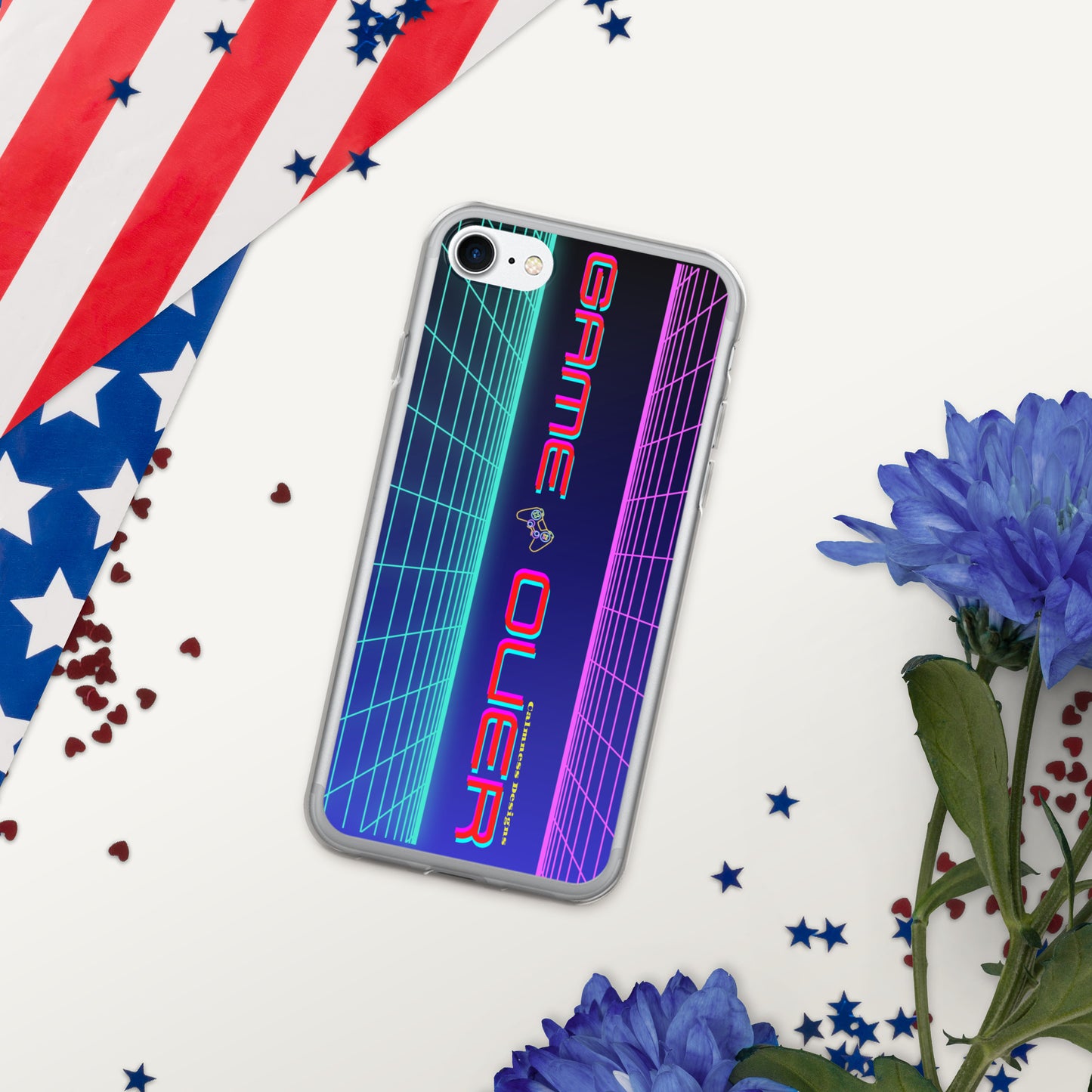 GAMER GRID, GAME OVER, GAME CONSOLE-NEON, CALMNESS DESIGNS, Creative Designer's, Clear Case for iPhone®