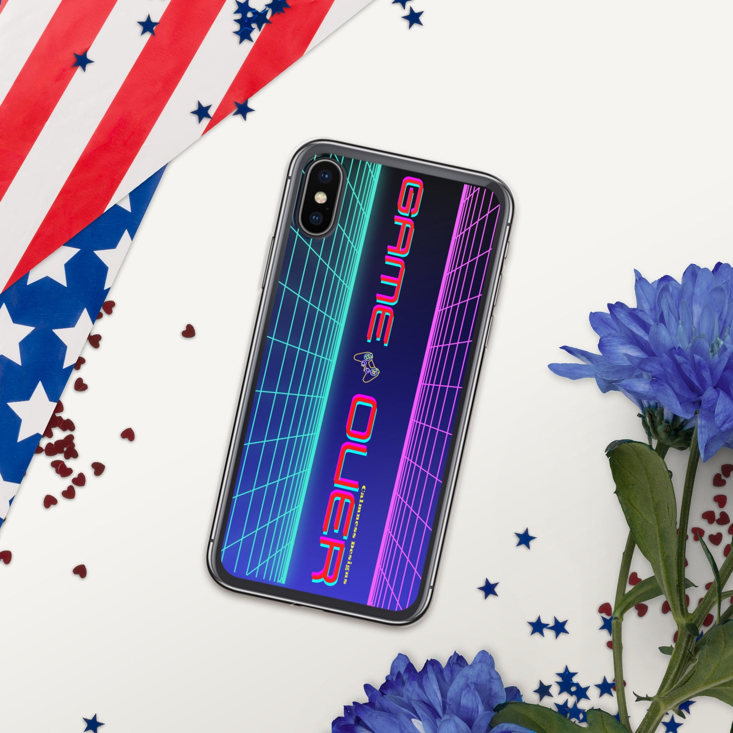 GAMER GRID, GAME OVER, GAME CONSOLE-NEON, CALMNESS DESIGNS, Creative Designer's, Clear Case for iPhone®