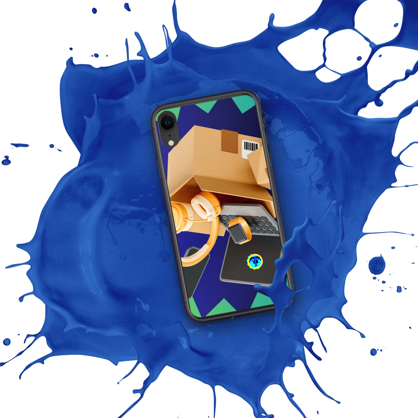 3D Cardboard Box with Floating Laptop, Phone, Watch and Headphones, CALMNESS DESIGNS, Creative Designer's, Clear Case for iPhone®