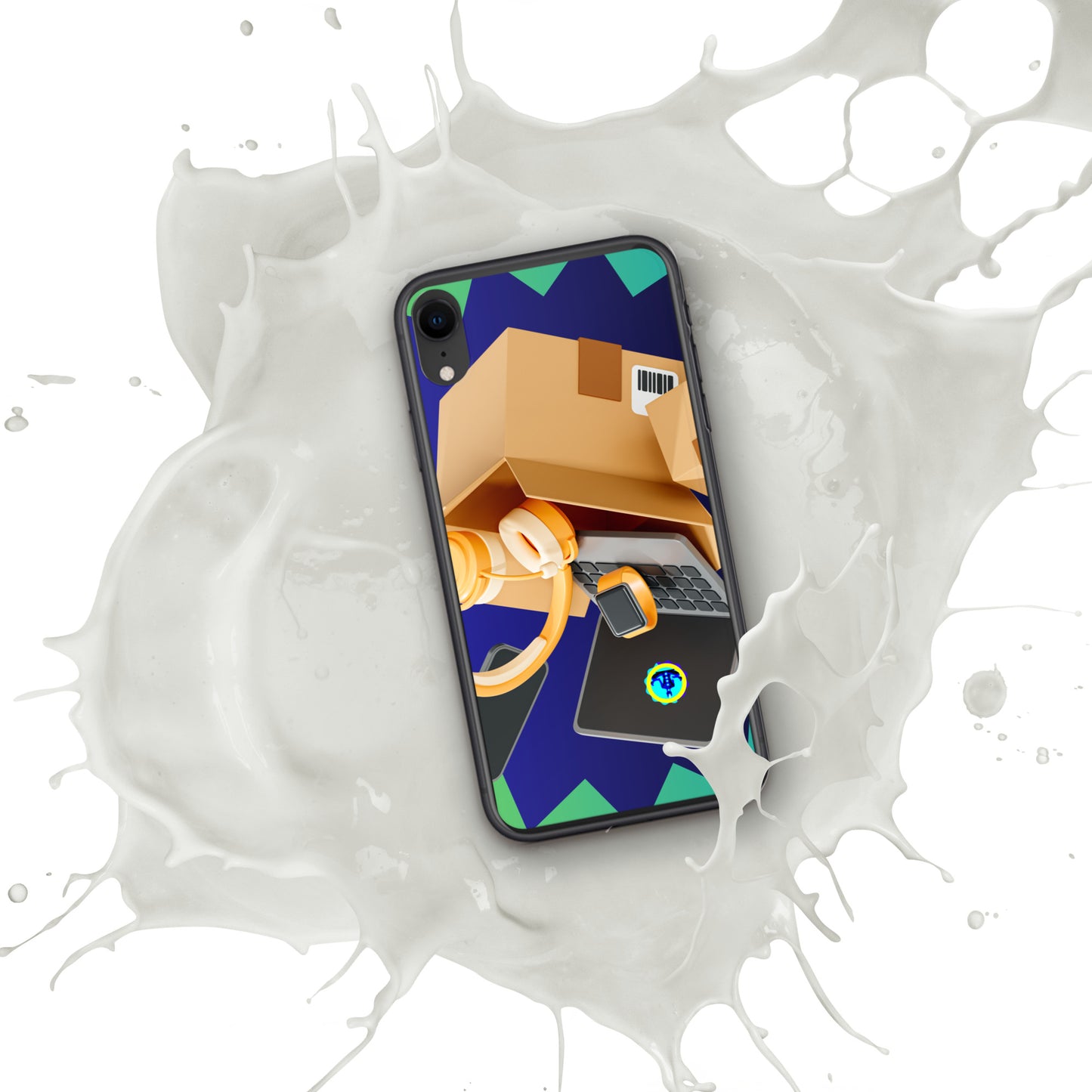 3D Cardboard Box with Floating Laptop, Phone, Watch and Headphones, CALMNESS DESIGNS, Creative Designer's, Clear Case for iPhone®