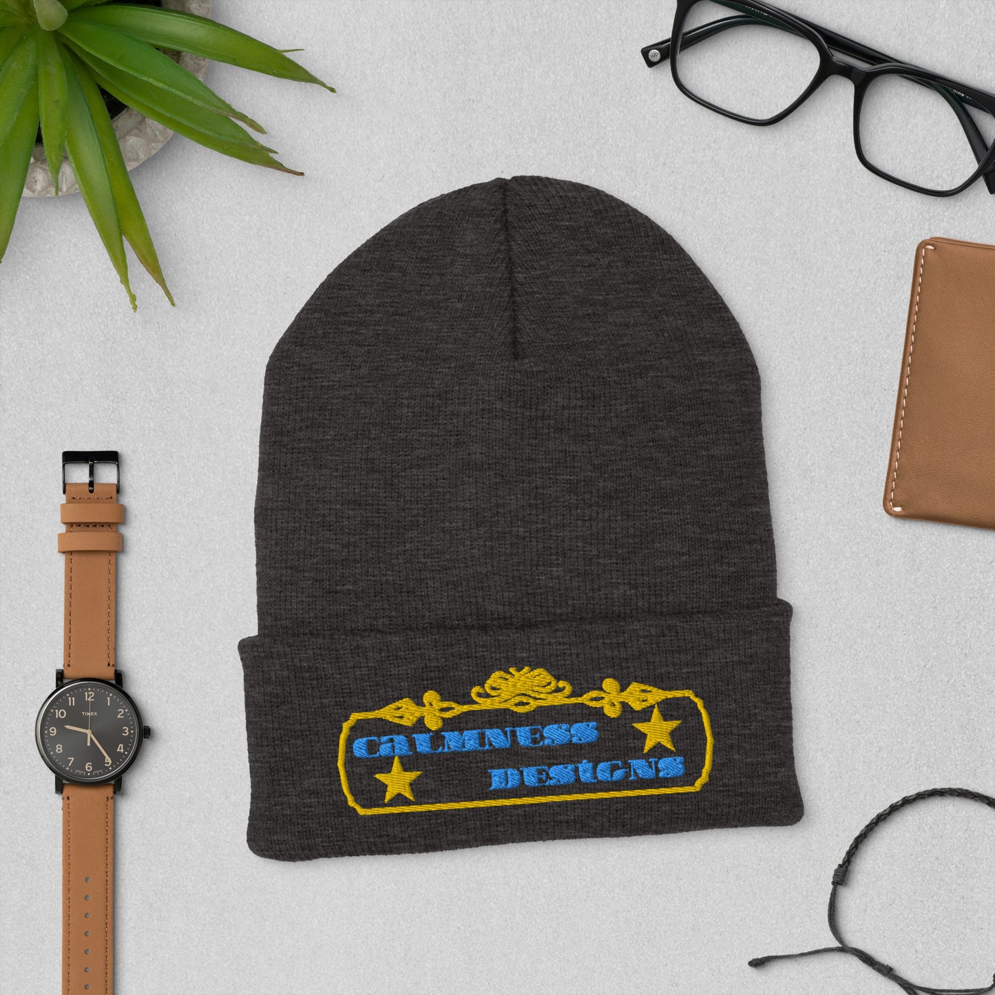 Vintage Rectangular Frame, CALMNESS DESIGNS, Creative Designer's, Cuffed Beanie