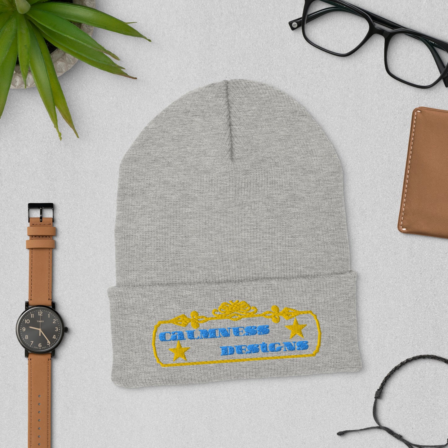 Vintage Rectangular Frame, CALMNESS DESIGNS, Creative Designer's, Cuffed Beanie
