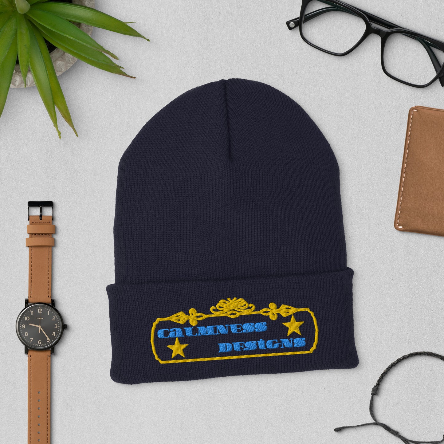 Vintage Rectangular Frame, CALMNESS DESIGNS, Creative Designer's, Cuffed Beanie