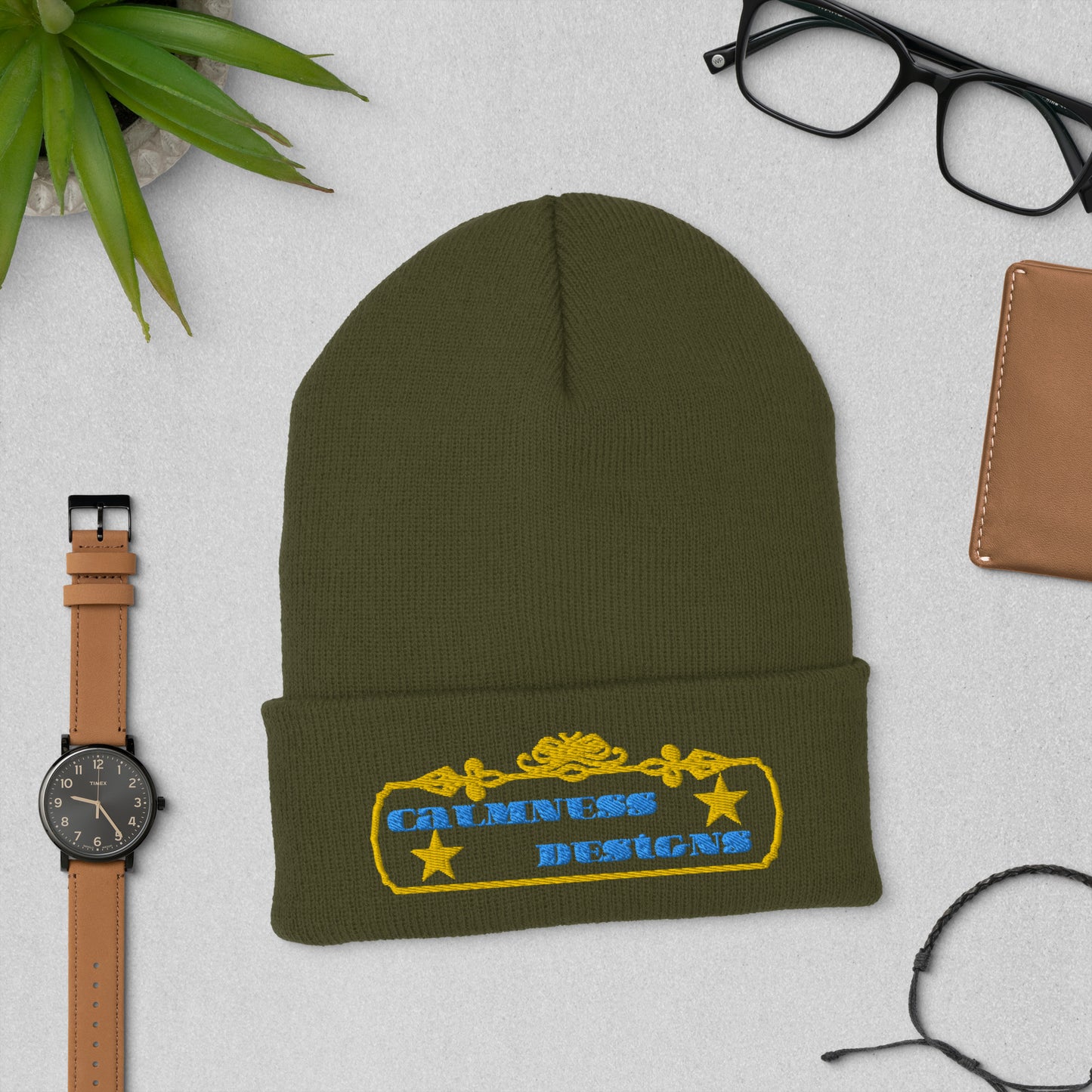 Vintage Rectangular Frame, CALMNESS DESIGNS, Creative Designer's, Cuffed Beanie