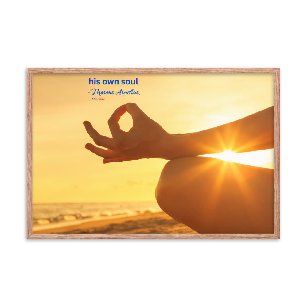 Nowhere can man find a quieter or more untroubled retreat than in his own soul -Marcus Aurelius, Framed poster