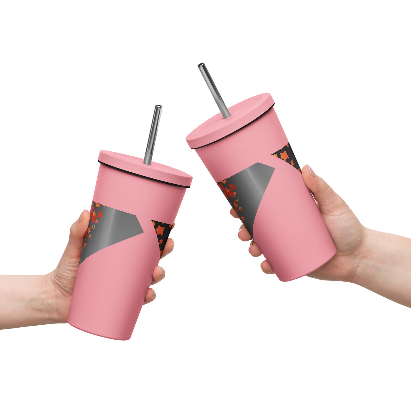 Autumn Stylized Tree with Falling Leaves, CALMNESS DESIGNS, Creative Designer's, Insulated tumbler with a straw