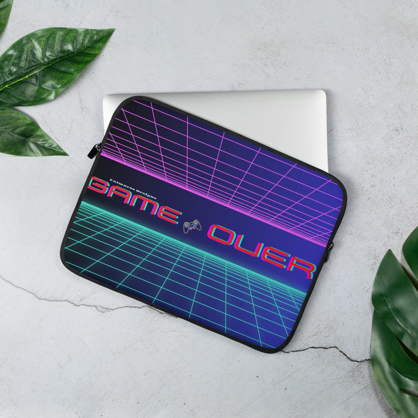 GAMER GRID, GAME OVER, GAME CONSOLE-NEON, CALMNESS DESIGNS, Creative Designer's, Laptop Sleeve