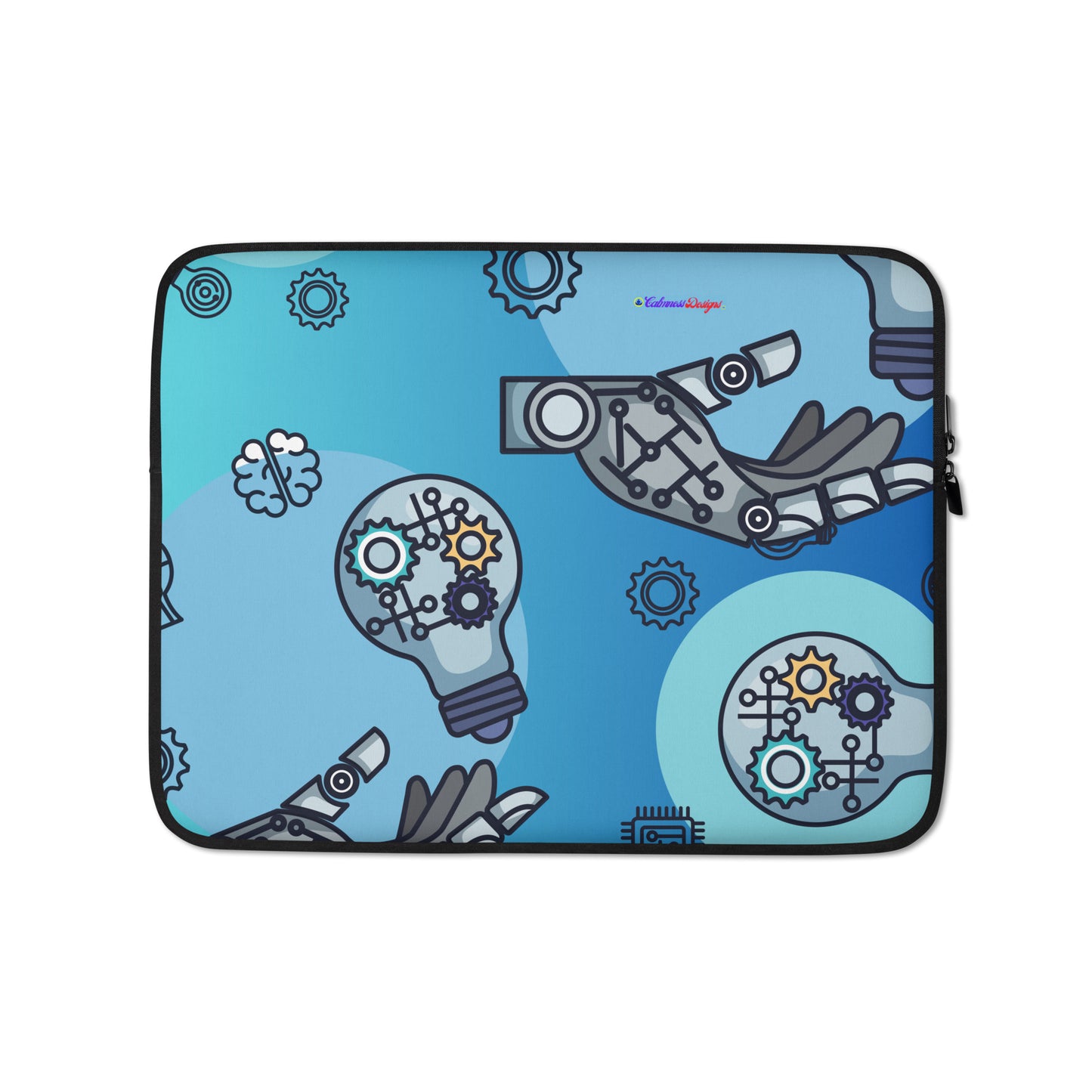 Bulb with Artificial Intelligence, Robotic Hand with Artificial Intelligence, Icon, CALMNESS DESIGNS, Creative Designer's, Laptop Sleeve