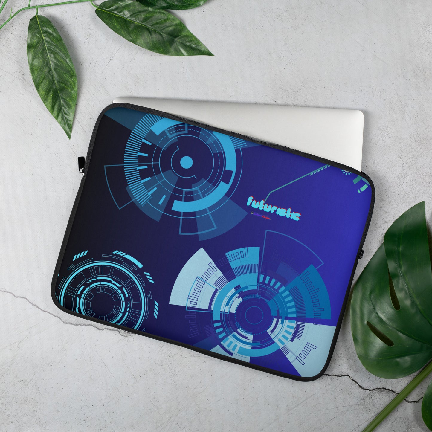 Hi-Tech Circle Robotic Technology, Futuristic HUD Interface, CALMNESS DESIGNS, Creative Designer's, Laptop Sleeve