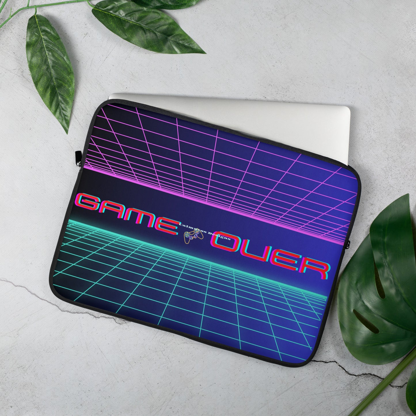 GAMER GRID, GAME OVER, GAME CONSOLE-NEON, CALMNESS DESIGNS, Creative Designer's, Laptop Sleeve