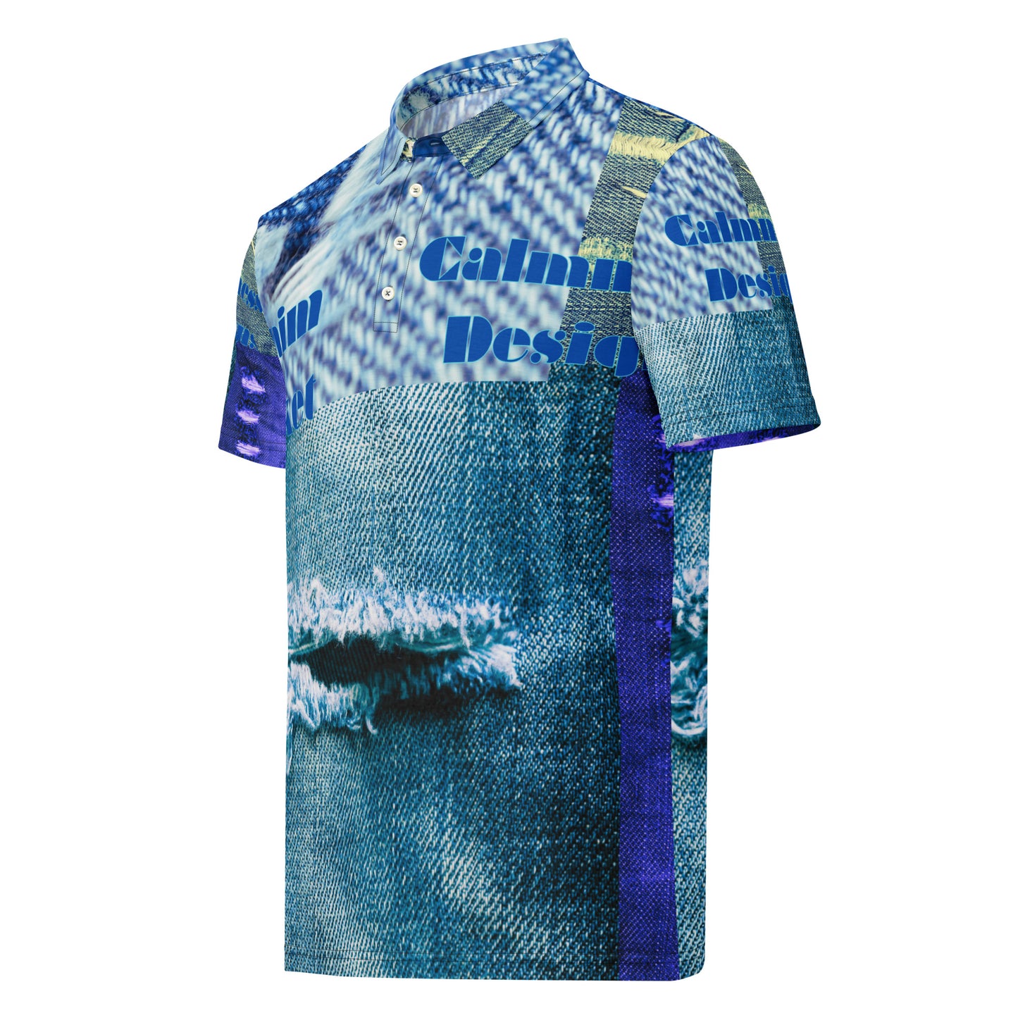 Tear on Denim, Old Jeans, By Calmnessdesign.COM, Men’s slim fit polo