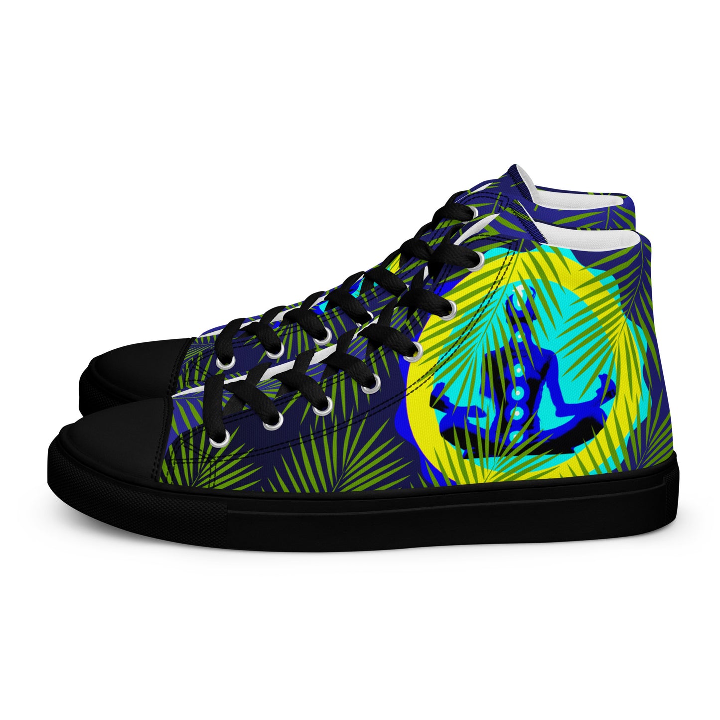Tropical Palm Leaves, CALMNESS DESIGNS, Creative Designer's, Men’s high top canvas shoes