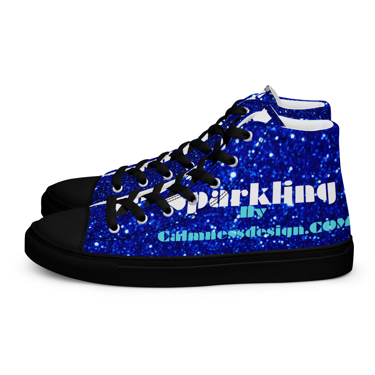 Sparkling Blue Color Sparkling Designs By Calmnessdesign.COM,Men’s high top canvas shoes