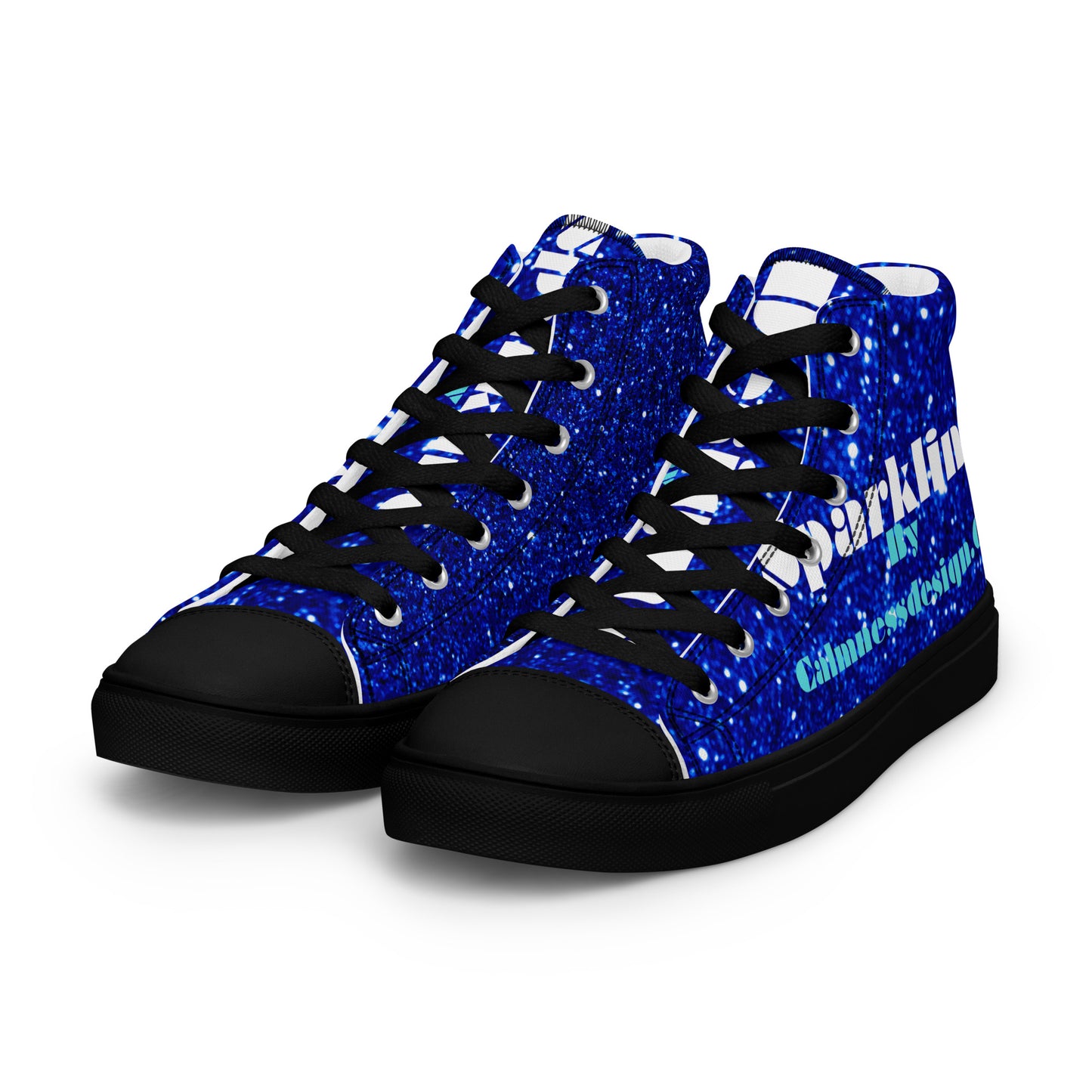 Sparkling Blue Color Sparkling Designs By Calmnessdesign.COM,Men’s high top canvas shoes