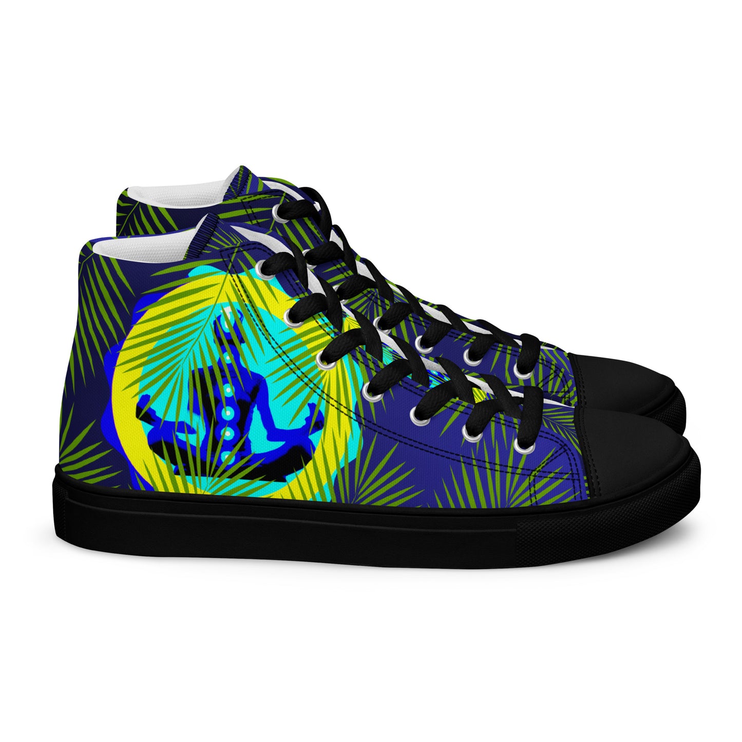 Tropical Palm Leaves, CALMNESS DESIGNS, Creative Designer's, Men’s high top canvas shoes