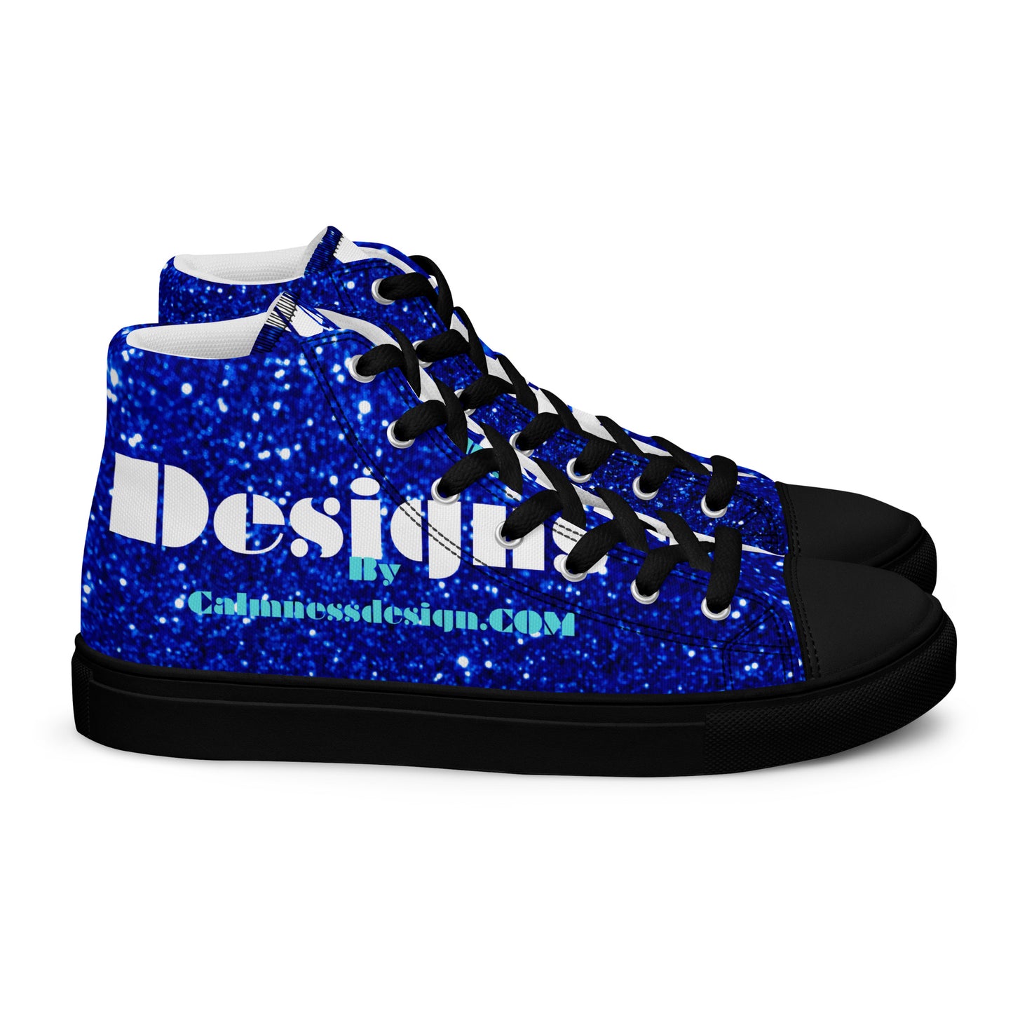 Sparkling Blue Color Sparkling Designs By Calmnessdesign.COM,Men’s high top canvas shoes