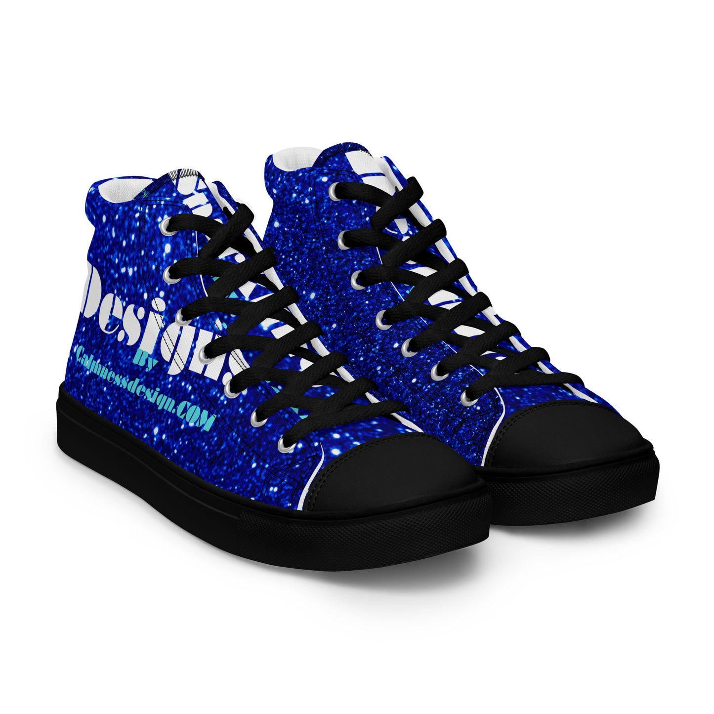 Sparkling Blue Color Sparkling Designs By Calmnessdesign.COM,Men’s high top canvas shoes