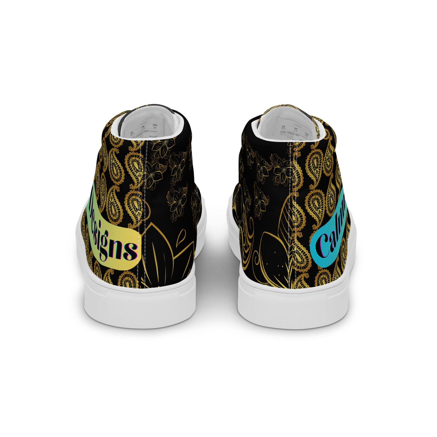 Frangipani Flower's Gold Line Art, Gold Paisley, Men’s high top canvas shoes