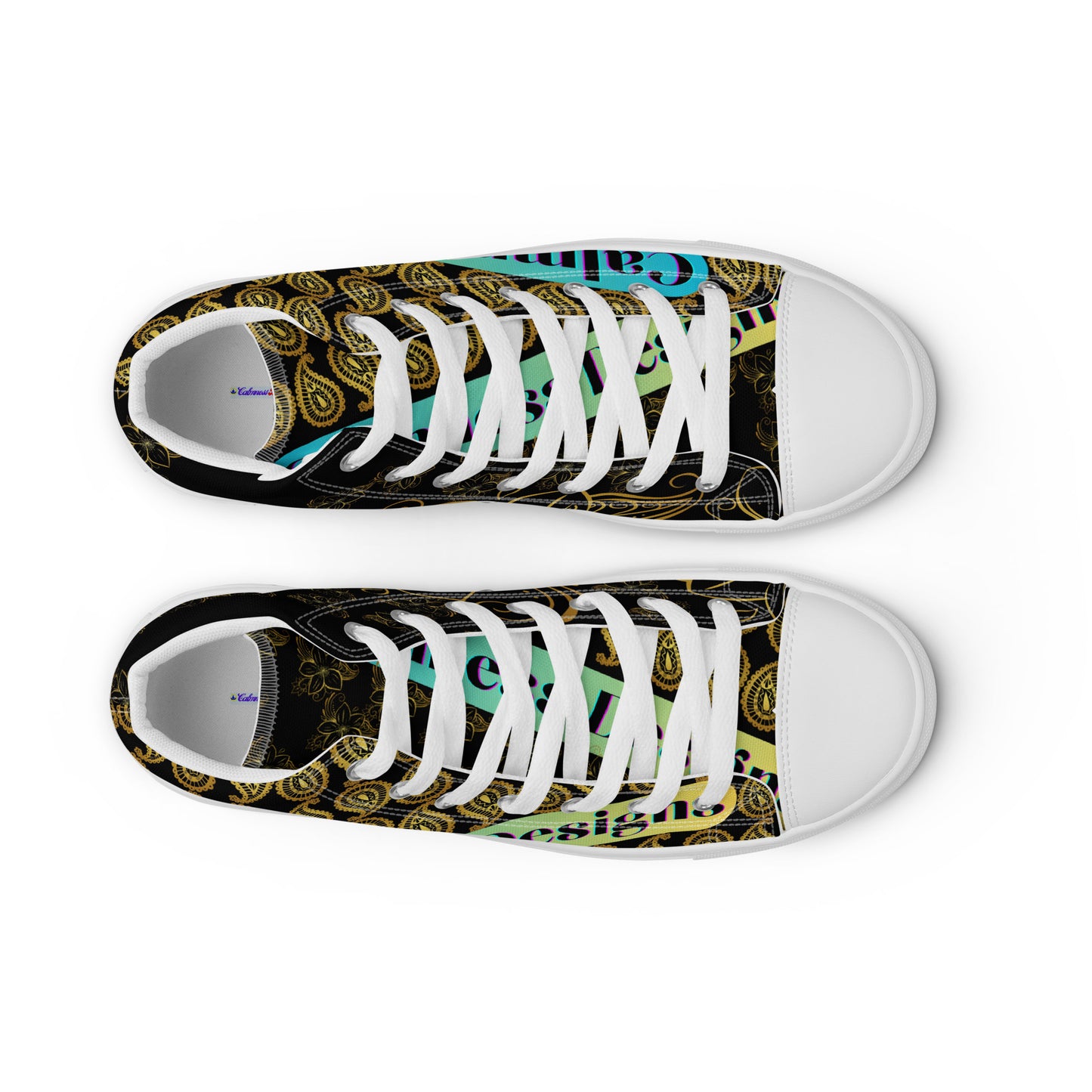 Frangipani Flower's Gold Line Art, Gold Paisley, Men’s high top canvas shoes