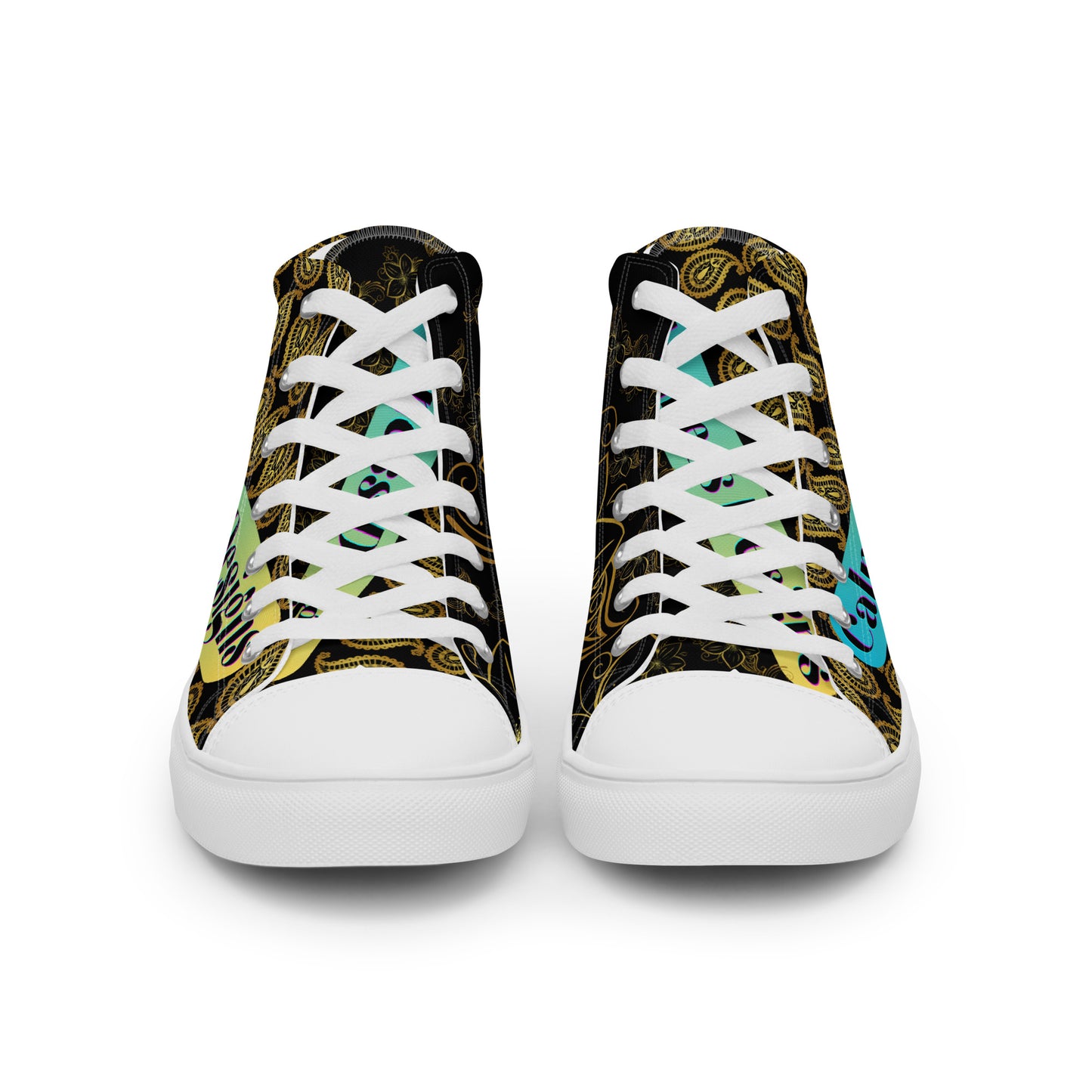 Frangipani Flower's Gold Line Art, Gold Paisley, Men’s high top canvas shoes