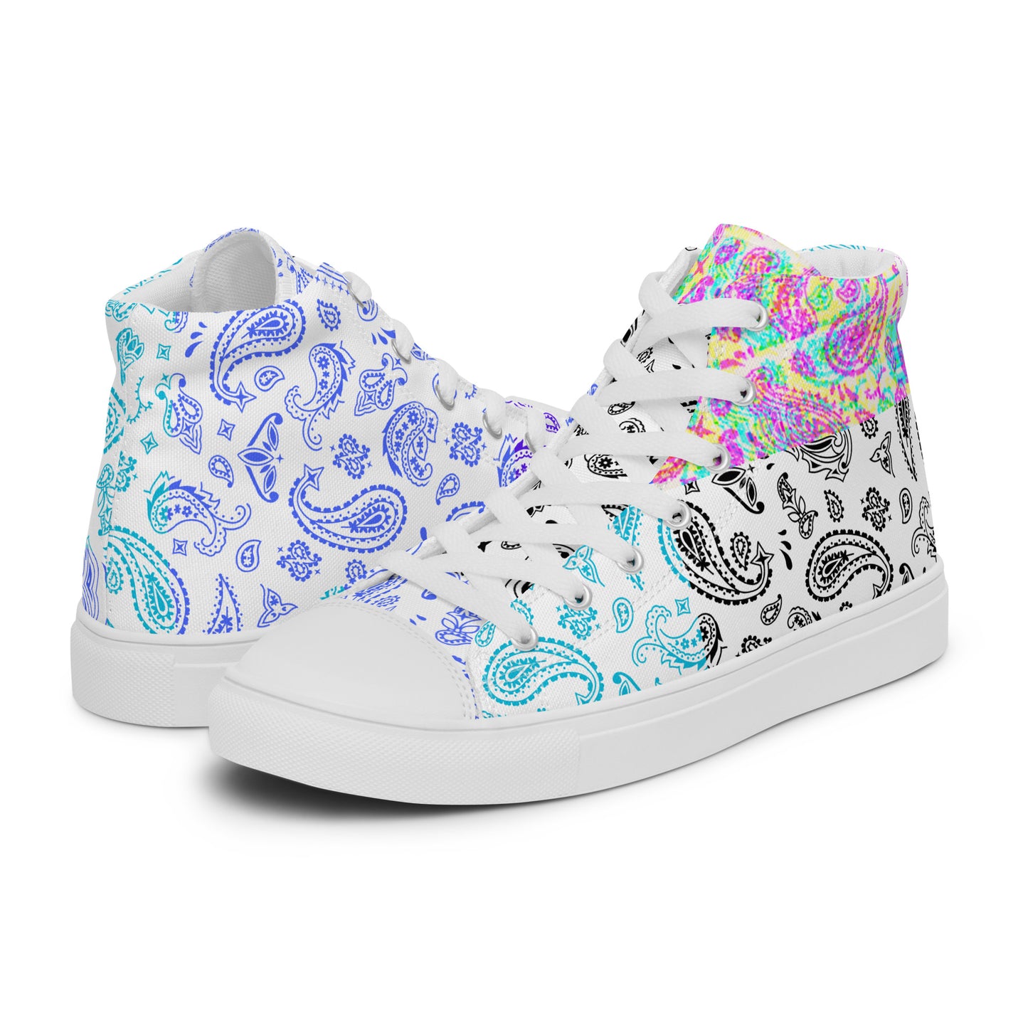 Multicolor, Bandana Seamless Pattern, Men’s high top canvas shoes
