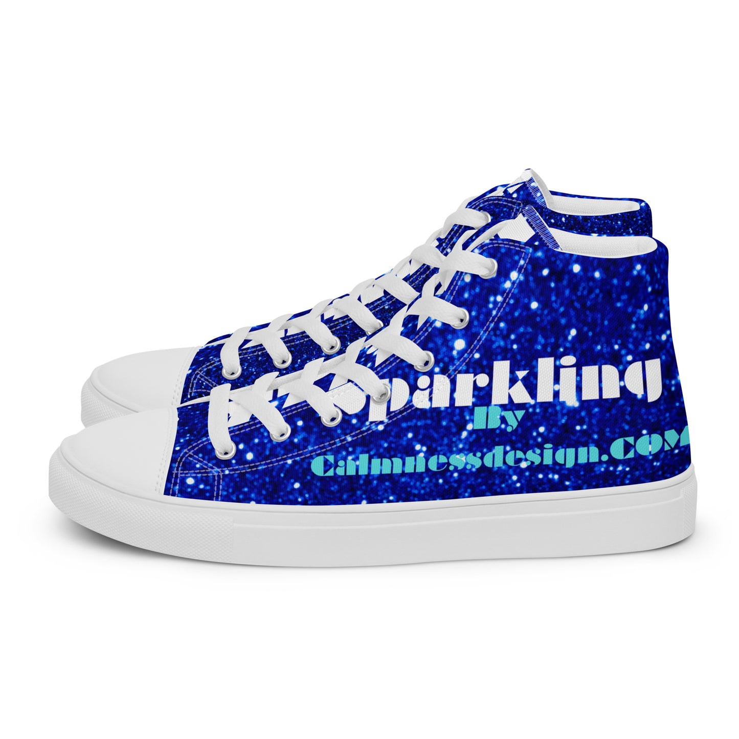 Sparkling Blue Color Sparkling Designs By Calmnessdesign.COM,Men’s high top canvas shoes