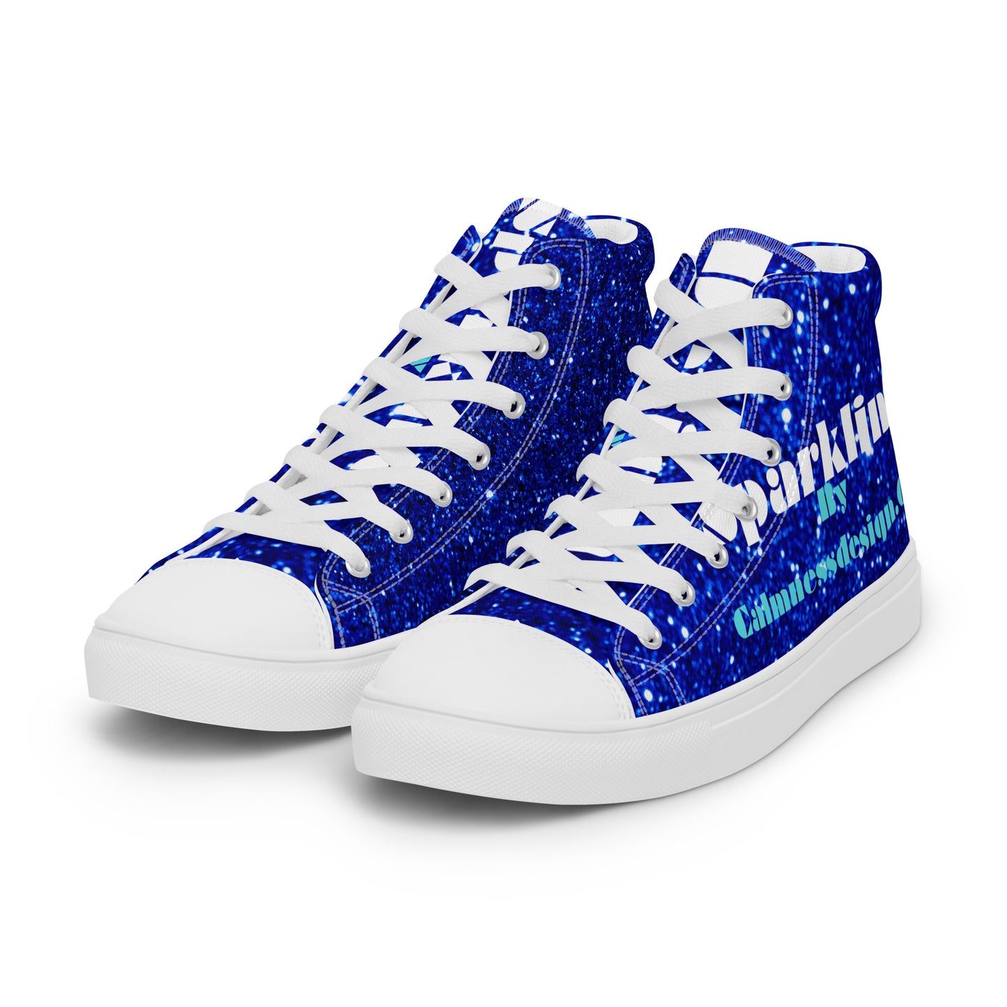Sparkling Blue Color Sparkling Designs By Calmnessdesign.COM,Men’s high top canvas shoes