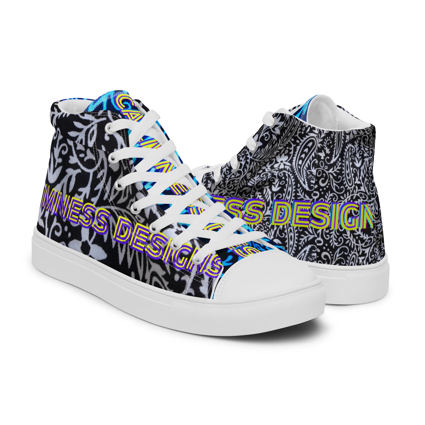 Black & White, Blue Bandana, Men’s high top canvas shoes