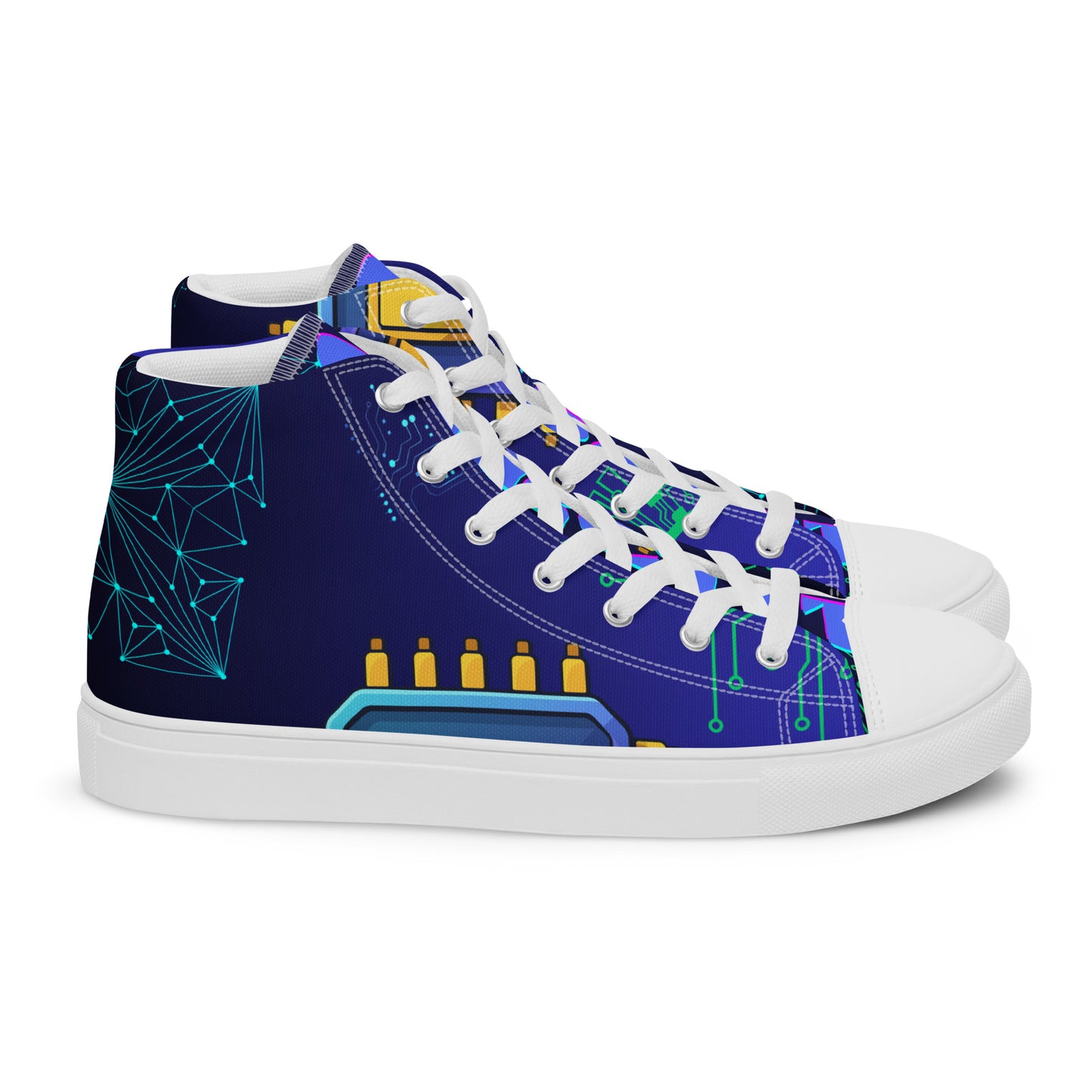 Circuit Board Technology, Hand Drawn Electronic Integrated Circuit, Digital Network Technology, Men’s high top canvas shoes