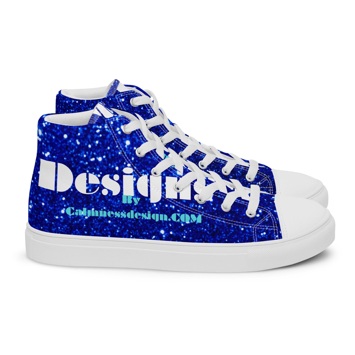Sparkling Blue Color Sparkling Designs By Calmnessdesign.COM,Men’s high top canvas shoes