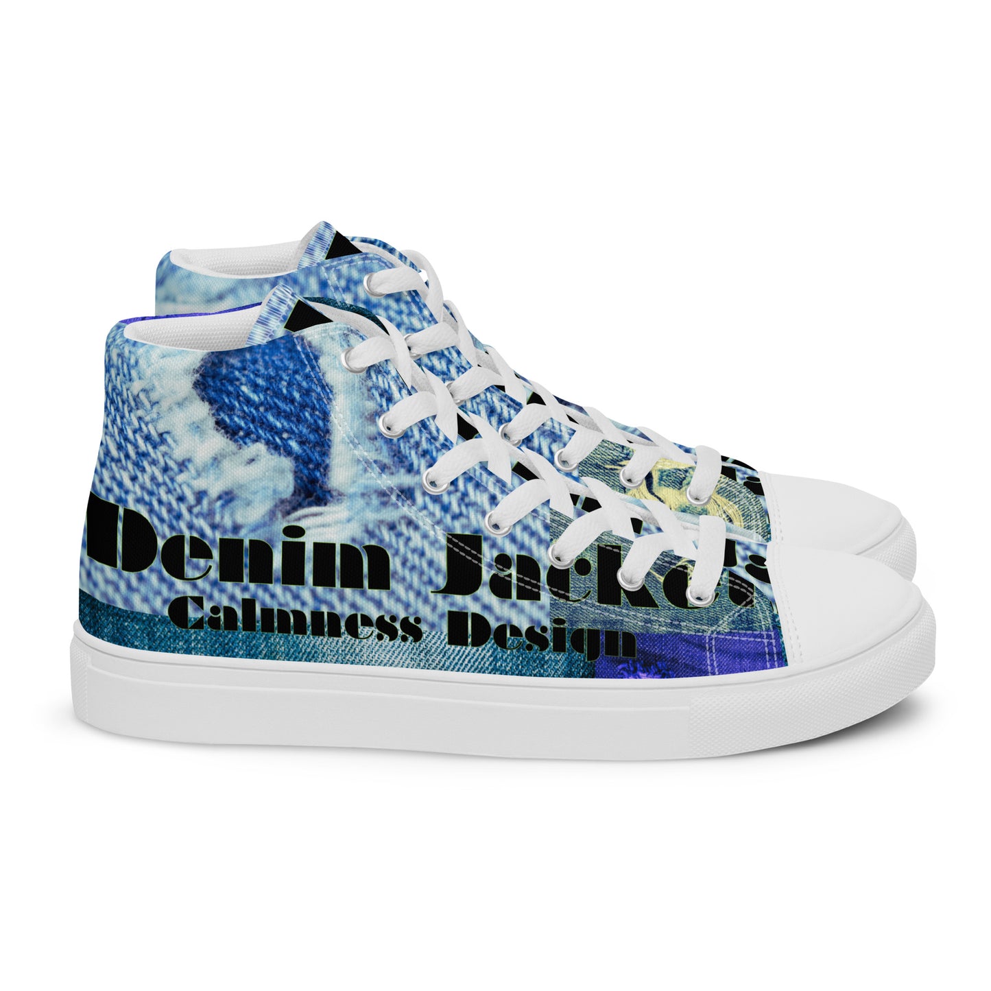 Tear on Denim, Old Jeans, By Calmnessdesign.COM, Men’s high top canvas shoes