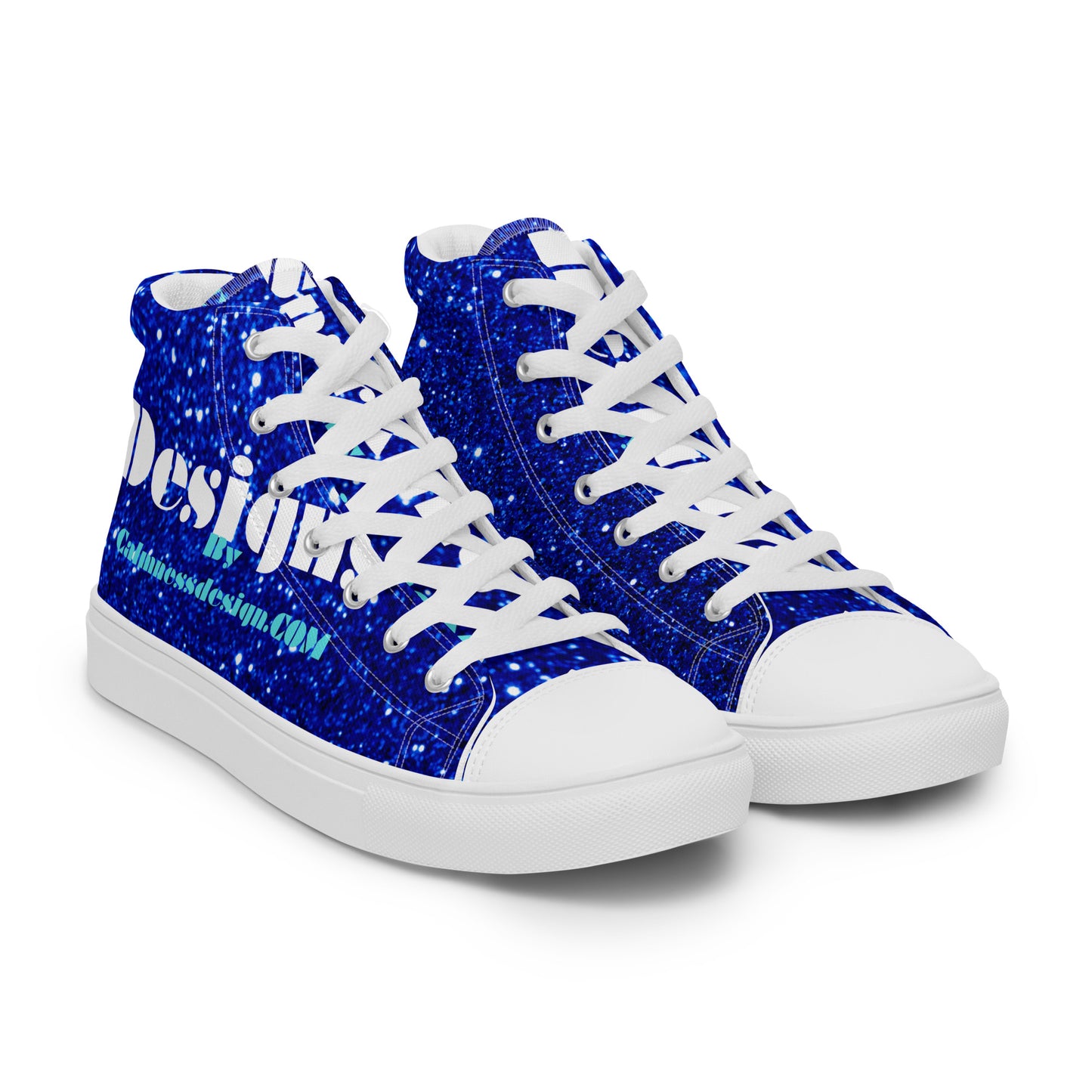 Sparkling Blue Color Sparkling Designs By Calmnessdesign.COM,Men’s high top canvas shoes