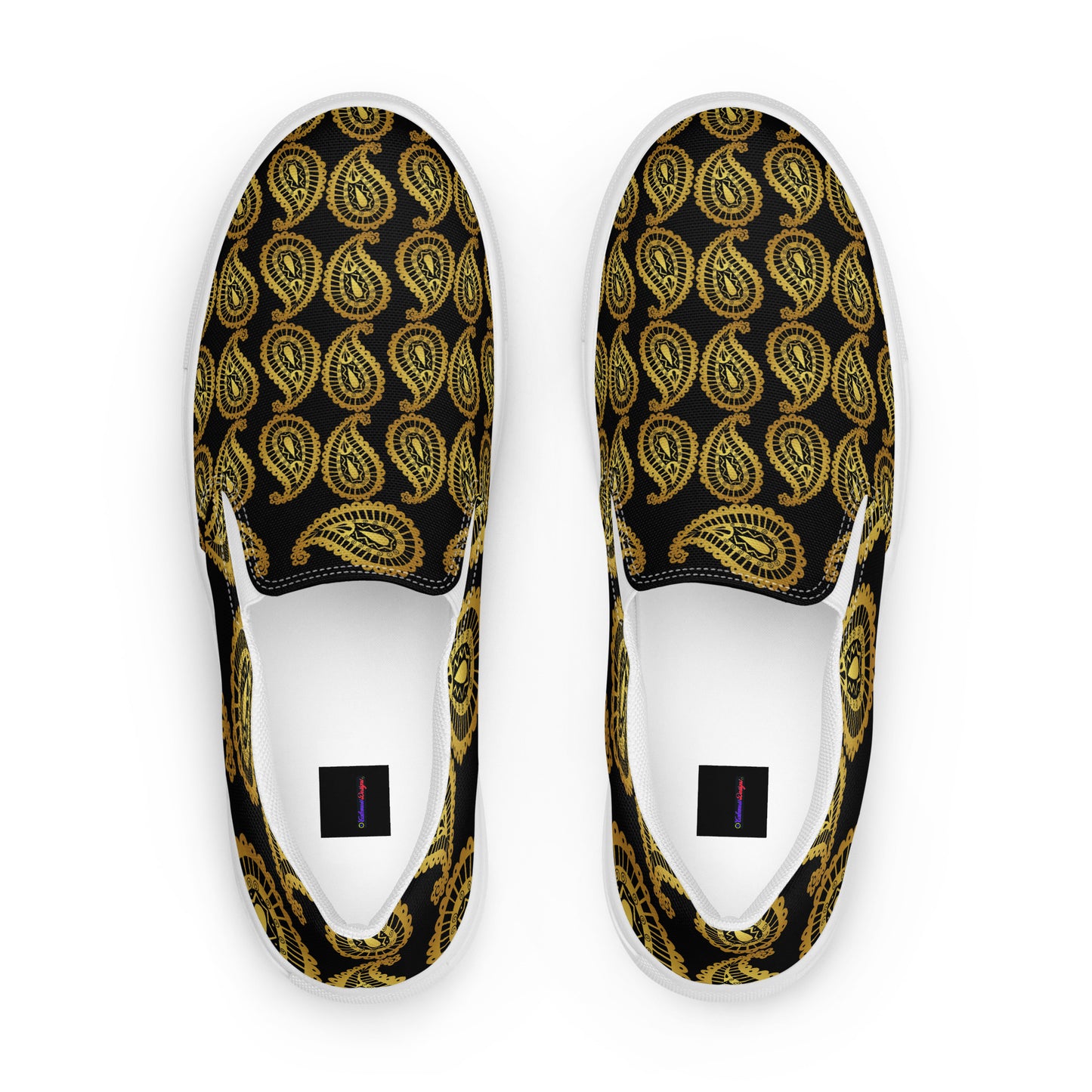 Gold Paisley, Calmness Designs, Men’s slip-on canvas shoes