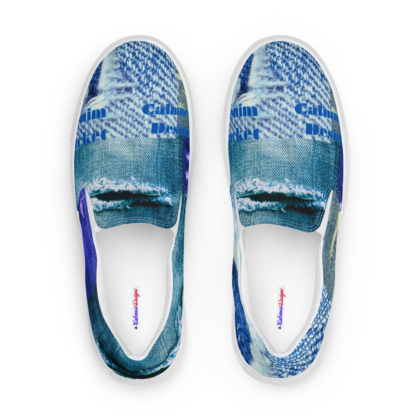 Tear on Denim, Old Jeans, By Calmnessdesign.COM, Men’s slip-on canvas shoes