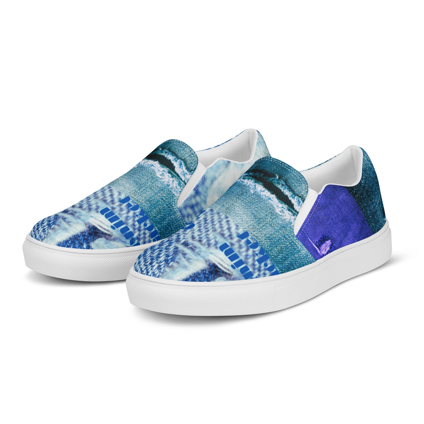 Tear on Denim, Old Jeans, By Calmnessdesign.COM, Men’s slip-on canvas shoes