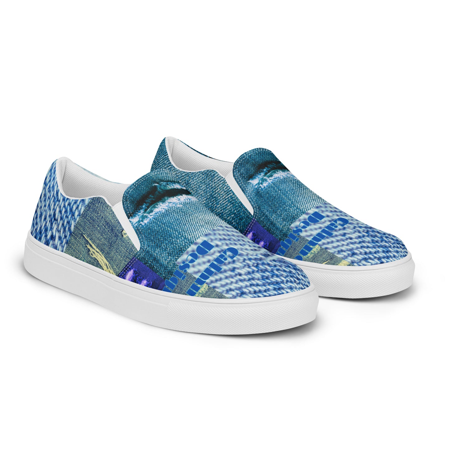Tear on Denim, Old Jeans, By Calmnessdesign.COM, Men’s slip-on canvas shoes