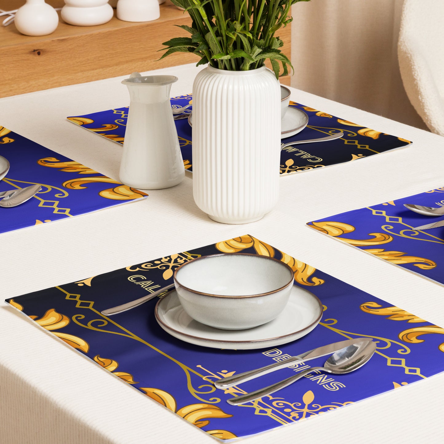 Floral, GOLD Border-line, Elegant Sparkle Gold Glitter, CALMNESS DESIGNS, Creative Designer's, Placemat Set