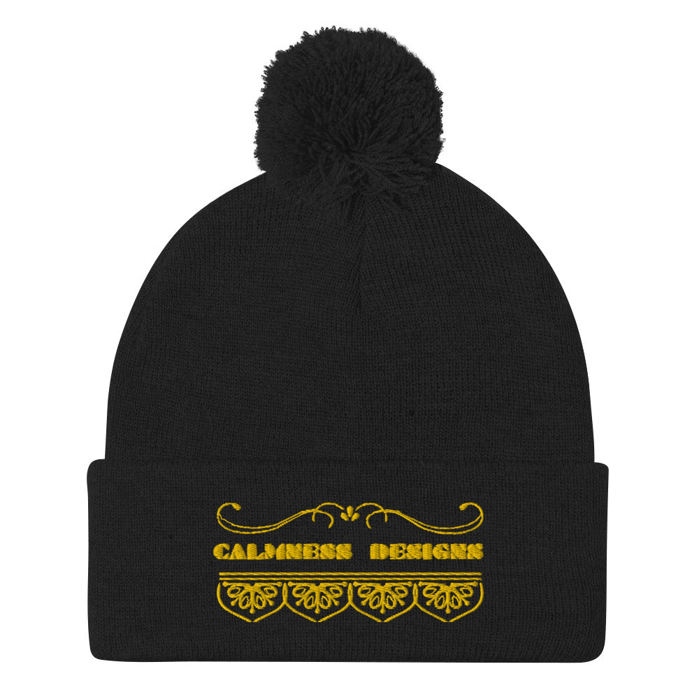Bidri Decorative Elements Border Gold, CALMNESS DESIGNS, Creative Designer's, Pom-Pom Beanie