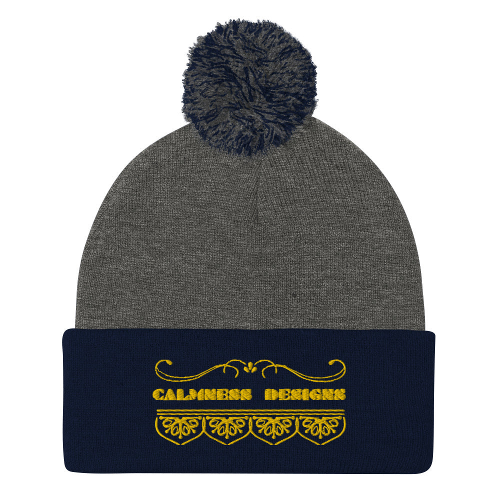 Bidri Decorative Elements Border Gold, CALMNESS DESIGNS, Creative Designer's, Pom-Pom Beanie