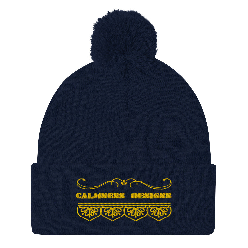 Bidri Decorative Elements Border Gold, CALMNESS DESIGNS, Creative Designer's, Pom-Pom Beanie