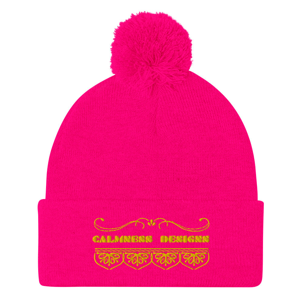 Bidri Decorative Elements Border Gold, CALMNESS DESIGNS, Creative Designer's, Pom-Pom Beanie
