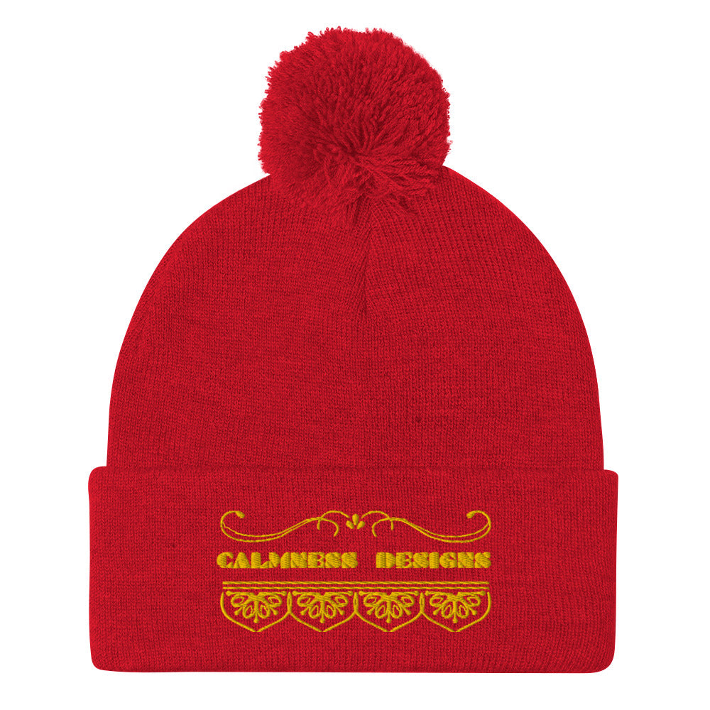 Bidri Decorative Elements Border Gold, CALMNESS DESIGNS, Creative Designer's, Pom-Pom Beanie